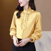 Mã K955: Áo sơ mi cổ bèo nhún dành cho nữ cao cấp cao cấp dài tay OL chuyên nghiệp áo sơ mi sang trọng