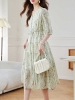 Mã L243: váy đẹp cao cấp chiffon hoa cho nữ cao cấp cao cấp eo tay ba phần tư váy đẹp cao cấp dài