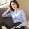 Mã L337: Áo sơ mi sọc xanh Zemins nữ cao cấp dài tay cổ