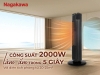 Máy sưởi gốm Nagakawa NEH8356, Công suất 2000W, Điều khiển núm xoay, 1 mức gió mát và 2 mức gió ấm, Có cài đặt nhiệt độ, Tự động ngắt khi đổ, Xoay 60 độ, Bảo hành 1 năm