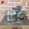 Bộ nồi inox 304 Fivestar FPB5006 5 món thân đúc, đáy liền, vung kính trong suốt. Với 3 nồi, 1 xửng hấp, 1 chảo chống dính không chứa PFOA và tương thích với mọi loại bếp, bảo hành 25 năm