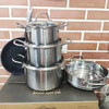 Bộ nồi inox 304 Fivestar FPB5006 5 món thân đúc, đáy liền, vung kính trong suốt. Với 3 nồi, 1 xửng hấp, 1 chảo chống dính không chứa PFOA và tương thích với mọi loại bếp, bảo hành 25 năm