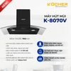 Máy hút mùi kính cong Kocher K-8070V, Công suất 200W, Công suất gió 1550m3/h, Điều khiển phím bấm 3 tốc độ, 2 đèn led siêu sáng, Công nghệ Ultra Swing siêu êm, Bảo hành 3 năm tại nhà