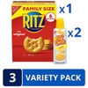 BÁNH QUY GIÒN  CÙNG VỚI PHÔ MAI DÀNH CHO GIA ĐÌNH RITZ ORIGINAL CRACKERS AND EASY CHEESE CHEDDAR SNACK VARIETY PACK - 1 HỘP BÁNH LỚN VÀ 2 CHAI PHÔ MAI