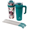 LY THUỶ TINH HAI LỚP BẰNG THÉP KHÔNG GỈ - HYDRAFLOW 40-OUNCE DOUBLE WALL STAINLESS STEEL TUMBLER WITH HANDLE, 2 PACK, CHOOSE COLOR