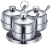 Hũ Gia Vị Inox 3 Ngăn Đế Tròn Xoay [ Thép Không Gỉ ]