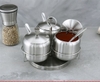 Hũ Gia Vị Inox 3 Ngăn Đế Tròn Xoay [ Thép Không Gỉ ]