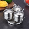 Hũ Gia Vị Inox 3 Ngăn Đế Tròn Xoay [ Thép Không Gỉ ]