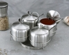 Hũ Gia Vị Inox 4 Ngăn Đế Tròn Xoay [ Thép Không Gỉ ]