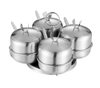 Hũ Gia Vị Inox 4 Ngăn Đế Tròn Xoay [ Thép Không Gỉ ]
