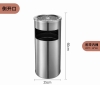 Thùng Rác Inox 2 Trong 1 Có Nắp Gạt Tàn [ Kích Thước: 25cm x 61cm ]