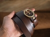 Thắt lưng BS4N bản nhỏ da bò 2.5cm mặt đồng tròn cổ điển, da bò nguyên miếng Manuk Leather