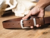 Thắt lưng khóa bạc cổ dây da bò nâu sáp nguyên miếng, đỉa cài kim loại phong cách Retro Manuk Leather | Chất liệu khóa Đồng xử lý chuyển bạc