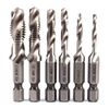Bộ 6 Mũi Taro Kiêm Khoan Lỗ Tạo Ren Tích Hợp 2 Trong 1 Thép Tốc Độ Cao Đuôi Lục Giác 6.35MM