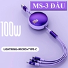 Cáp Sạc Điện Thoại MS2 Cuộn Rút 3 Đầu 120W Cáp Dữ Liệu Sạc Nhanh 6A
