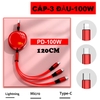Cáp Sạc Điện Thoại 100W Cuộn Rút Đỏ Sáng Bóng SĐ 3 Đầu TypeC Liling Micro Dài 120CM