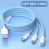Cáp Sạc Điện Thoại 3 Đầu T6 Sạc Nhanh 66W Bện Macaron Truyền Dữ Liệu Dài 1.2m