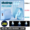 Bộ Củ Cáp Sạc 3 Đầu Xanh XBCA Sạc Siêu Nhanh 120W Truyền Dữ Liệu 2M