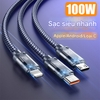 Cáp Sạc Điện Thoại 3 Đầu TSV Sạc Nhanh PD 100W Truyền Dữ Liệu Dài 120CM 55G