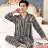 [Sale tại web 30%] Bộ đồ pijama nam kẻ sọc lụa satin cao cấp QM672