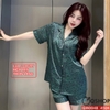 Bộ đồ ngủ pijama cặp đôi lụa luxury cao cấp quần ngắn tay ngắn sang trọng QM0048