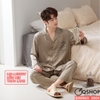 QM0065 - Bộ đồ ngủ Pijama nam lụa tay dài quần dài