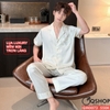 Bộ đồ ngủ pijama cặp đôi lụa luxury cao cấp tay ngắn quần dài sang trọng QM0073