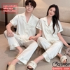 Bộ đồ ngủ pijama cặp đôi lụa luxury cao cấp tay ngắn quần dài sang trọng QM0073