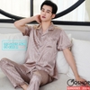 Bộ đồ ngủ pijama nam lụa satin quần dài tay ngắn mặc nhà mặc ngủ thoải mái QM0085