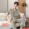 Bộ đồ ngủ Pijama nam lụa luxury mềm mịn sang trọng tay ngắn quần dài QM0088