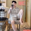 Bộ đồ ngủ pijama cặp đôi lụa luxury cao cấp quần ngắn tay ngắn sang trọng QM0093