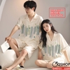 QM0121 - Bộ đồ ngủ pijama cặp đôi lụa mềm mịn quần ngắn có túi