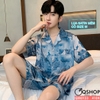 QM0133 - Bộ đồ ngủ pijama nam quần ngắn lụa satin mềm