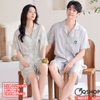 QM0157 - Bộ đồ ngủ pijama cặp đôi quần ngắn lụa mềm mát