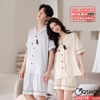 QM0158 - Bộ đồ ngủ pijama cặp đôi quần ngắn lụa mềm mát