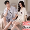 QM0158 - Bộ đồ ngủ pijama cặp đôi quần ngắn lụa mềm mát