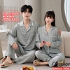 QM0162 - Bộ đồ ngủ pijama cặp đôi lụa mềm mịn tay dài