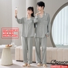 QM0162 - Bộ đồ ngủ pijama cặp đôi lụa mềm mịn tay dài