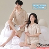 QM0164 - Bộ đồ ngủ pijama cặp đôi thun cotton quần ngắn 1 túi