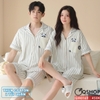 QM0169 - Bộ đồ ngủ pijama cặp đôi thun cotton quần ngắn 2 túi
