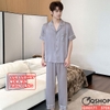 QM0171 - Bộ đồ ngủ pijama nam tay ngắn quần dài lụa cao cấp