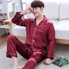 Bộ pijama nam tay dài lụa satin màu trơn mềm mặc nhà mặc ngủ QM07