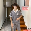 Bộ pijama nam tay ngắn quần dài lụa Luxury cao cấp mặc nhà mặc ngủ thoải mái QM814