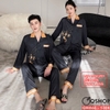 QM866 - [Sale tại web 30%] Bộ pijama cặp đôi quần ngắn lụa mềm mịn tay dài