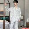 [Sale tại web 30%] Bộ đồ pijama nam lụa satin mềm quần dài tay dài mềm mặc thoải mái QM886