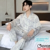 [Sale tại web 30%] Bộ đồ pijama nam lụa satin mềm quần dài tay dài mềm mặc thoải mái QM886