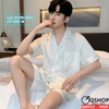 QM922 - Bộ đồ ngủ Pijama nam quần ngắn lụa satin mềm