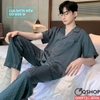 Bộ đồ ngủ nam quần dài tay ngắn lụa satin mềm mịn QM973