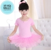 Váy múa basic ngắn tay màu hồng