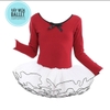 Set Váy múa phối viền đen dài tay màu hồng, đỏ đô